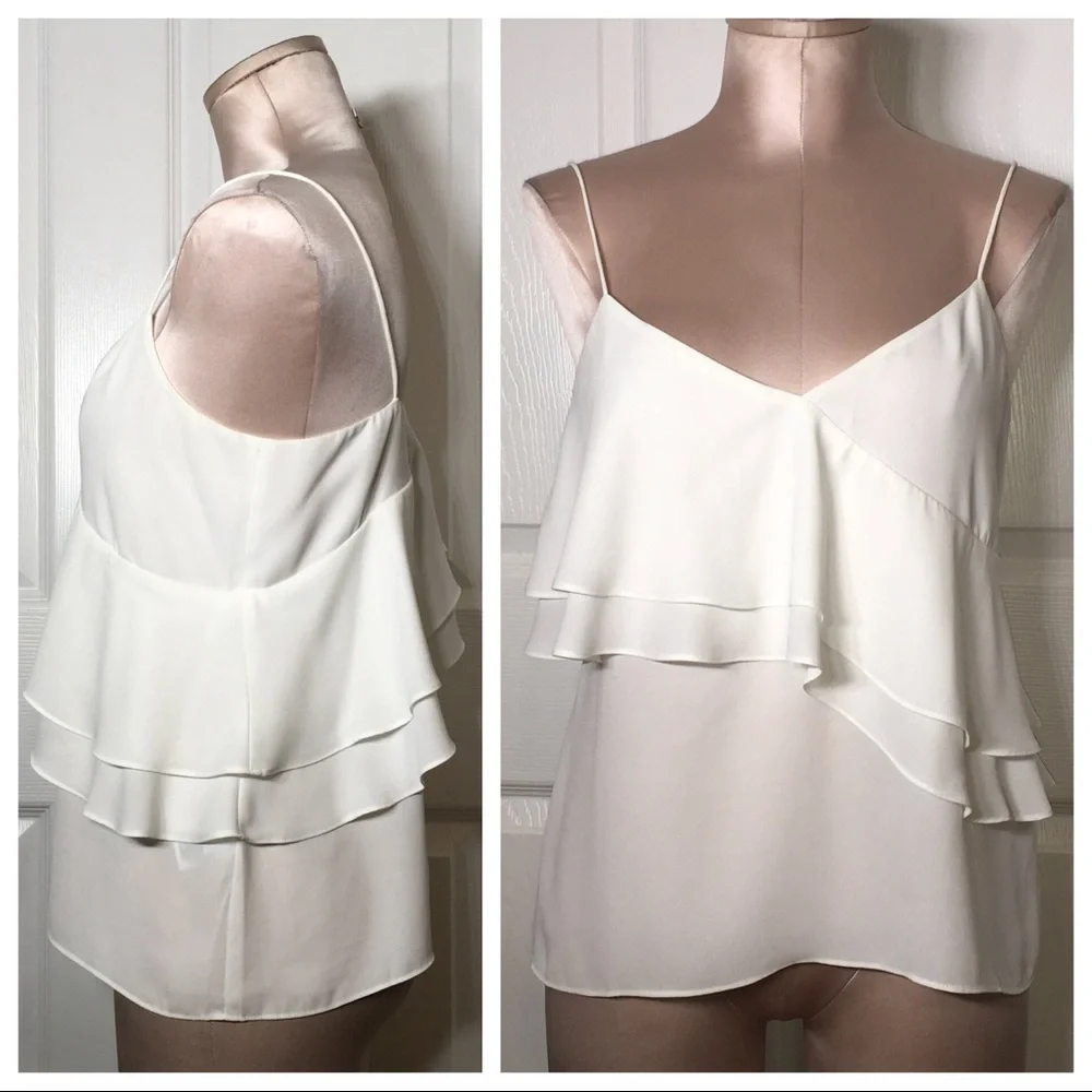 J. Crew White Ruffled Layered Cami Top Sz 4